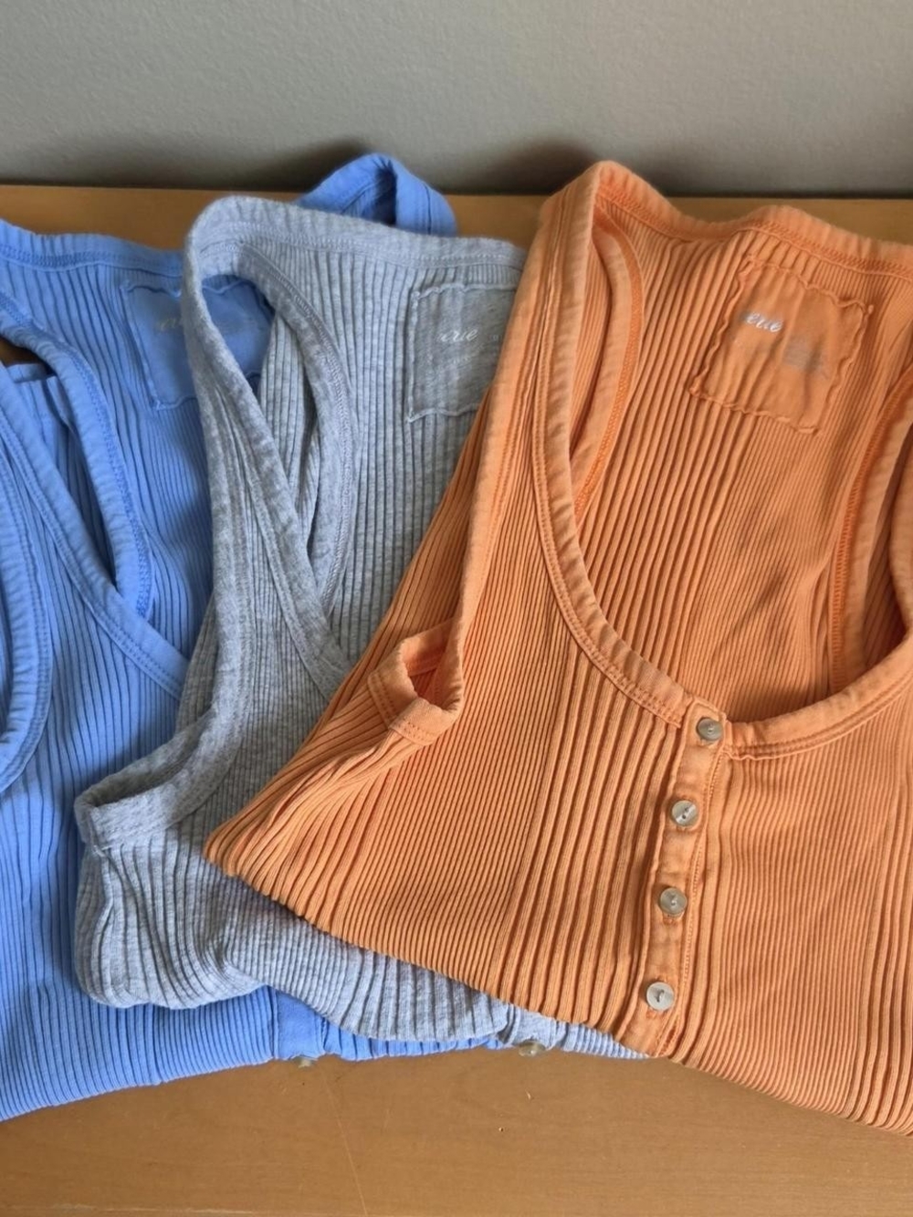 Aerie Ribbed V-Neck Tank Trio in Orange, Gray, Blue